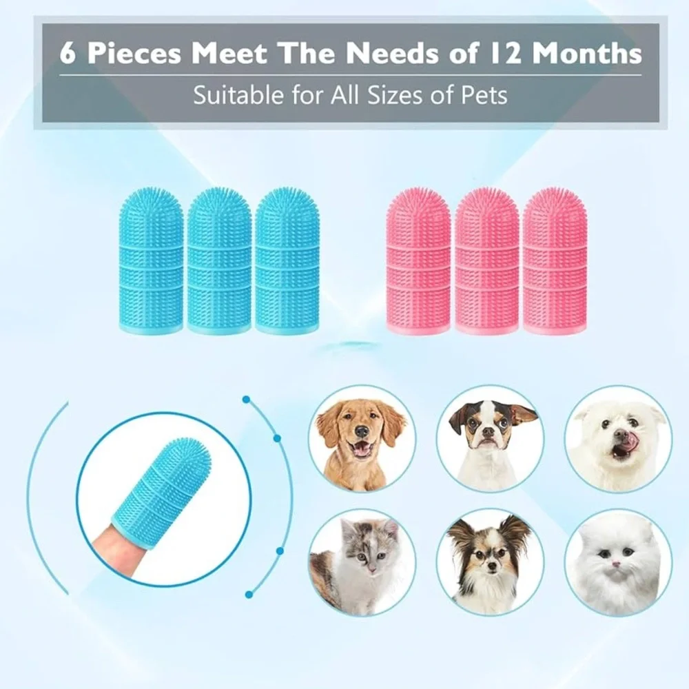 PETIEPAW Silicone Finger Toothbrush for Dogs - Blue and Pink